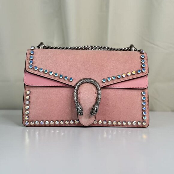 Gucci Pink Velvet Medium Dionysus Shoulder Bag with Crystal Embellishments - Picture 1 of 9